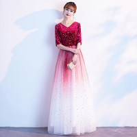 大合唱演出服长裙 气质宴会表演主持人指挥服礼服