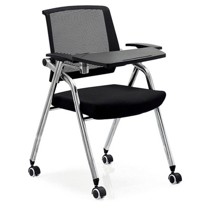 慧采云 培训椅会议椅带写字板折叠网面带轮椅黑色商务时尚简约办公椅