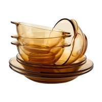 康宁餐具家用透明碗玻璃碗汤碗饭碗沙拉碗 网红ins 美国康宁餐具8件套