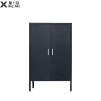 星岛家用钢制餐边柜北欧简约客厅储物柜卧室置物收纳柜矮柜铁皮高脚柜黑色铁门款