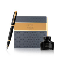 派克(PARKER) 2015IM纯黑丽雅金夹墨水笔+派克 墨水礼盒