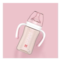gb好孩子奶瓶新生婴儿ppsu耐摔宽口径防胀气大宝宝吸管奶瓶带手柄 简约系列260ml浅粉