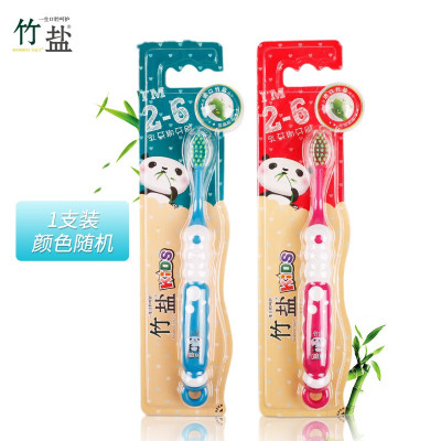 LG竹盐儿童牙刷 2-6岁乳牙期儿童牙刷1支装(两种颜色随机发货)含进口竹盐成分 可爱卡通形象