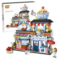 俐智loz小颗粒积木游乐场迷你街景摆摊美食店冰激凌车玩具拼装收藏摆件1219刨冰店