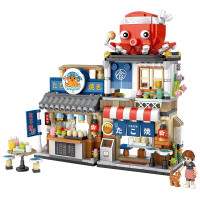 俐智loz小颗粒积木游乐场迷你街景摆摊美食店冰激凌车玩具拼装收藏摆件 1218章鱼烧店