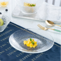 果盘玻璃水果盘日式甜品盘干果盘水晶沙拉盘家用竖纹盘客厅摆件