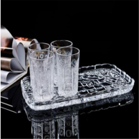 水晶玻璃水果盘透明长方形茶盘平盘水壶茶杯杯子托盘