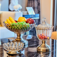 玻璃水果盘实用乔迁新居礼品套装轻奢美式家用客厅茶几