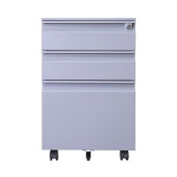 振奥 带锁移动小矮柜地柜简易活动柜小型办公文件柜办公桌下收纳抽屉柜 三抽鹅颈拉手 银色