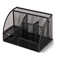 得力(deli) 创意金属 网纹办公笔筒 多功能七格桌面收纳摆件 办公用品 黑色9200