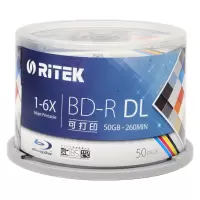 铼德蓝光可打印BD-R 1-6速50G 空白光盘/光碟/刻录盘/大容量 桶装50片