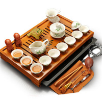 冰裂紫砂陶瓷功夫茶具套装家用茶壶茶杯整套竹子实木茶盘