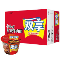 康师傅方便面 双享桶红烧牛肉卤蛋面 12桶桶面泡面整箱装