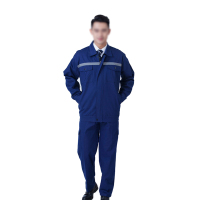 安赛瑞(SAFEWARE)春秋加厚款反光条劳保工作服(套装)L 棉质 蓝色 适合身高168-173cm NZM