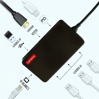 联想Type-c扩展坞X1-C07拓展坞千兆网口+3USB3.0连接线+HDMI+PD即插即用高清投屏分线器