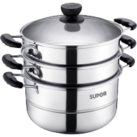 苏泊尔三层蒸锅304不锈钢蒸笼26cm易存储3层蒸锅蒸屉 加厚复合底电磁炉煤气灶通用锅具 SZ26B3 -26cm