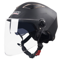 野马(YEMA)3C认证款325S电动车头盔男夏季双镜片半盔女摩托车安全帽 均码 亚黑配透明长镜