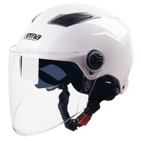 野马(YEMA)3C认证款325S电动车头盔男夏季双镜片半盔女摩托车安全帽 均码 白色配透明长镜