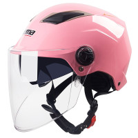 野马(YEMA)3C认证款325S电动车头盔男夏季双镜片半盔女摩托车安全帽 均码 粉红配透明长镜