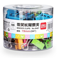 得力5#卡通微笑彩色长尾票夹(19mm/40pcs)8487(3盒)