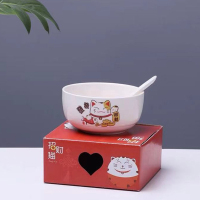 陶瓷杯礼品 招财猫款 单碗+单勺 10套/组