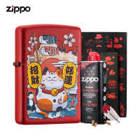 ZIPPO芝宝打火机正版可爱猫红漆哑套装男士ZIPPO打火机 生日ZCBEC-78