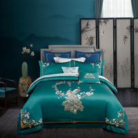 恒源祥 100支绣花四件套相亲相爱 孔雀绿