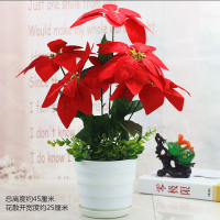 仿真绿植一品红中白文盆7头一品红