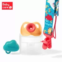 babycare安抚奶嘴新生婴儿鸭嘴奶嘴仿真母乳实感3个月宽口径奶嘴[L]卡里曼云朵-雀湖绿(带奶嘴链)