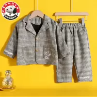 史努比(SNOOPY)儿童格子西装套装男童西服春秋季新款韩版休闲儿童西装西服两件套AE087-HCB309