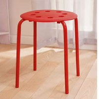 塑料凳家用 简约加厚餐椅板凳高凳圆凳子 红色