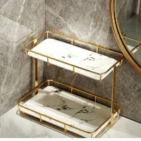 卫生间浴室厕所轻奢桌面梳化妆用品洗手脸洗漱台面置物架收纳架盒 大号下层加宽黑石纹(个)