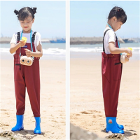 野成裕星儿童连体下水裤男女紫红背带