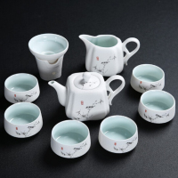 拓牌 10头 雪花釉-方壶(墨兰/喜鹊) (1茶壶 1茶海1过滤网,1手托,6杯子)