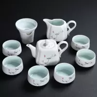 拓牌 10头 雪花釉-方壶(墨兰/喜鹊) (1茶壶 1茶海1过滤网,1手托,6杯子)