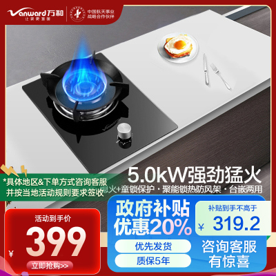 万和(Vanward) 5.0kW燃气灶天然气灶具单眼灶 台式灶具嵌入式灶两用 燃气炉具自营一级能效 JZT-E6L90