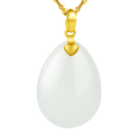 印象眸 金镶玉吊坠 足金镶和田玉羊脂白玉水滴形吊坠 黄金如意镶玉石吊坠女款项链