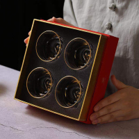 个杯堂 水晶金牛茶杯套装 玻璃杯小茶杯 璃彩金牛杯 80ml/只*4