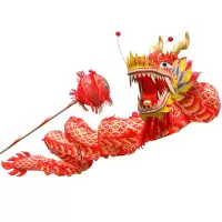 风雷缘-WL7节红色舞龙舞狮道具龙头龙珠舞龙服装红龙绸布龙牛津烫金龙钢丝龙头