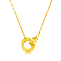GZUAN古钻珠宝 黄金项链 3D硬金太阳图案双环女士项链套链 HJD0005