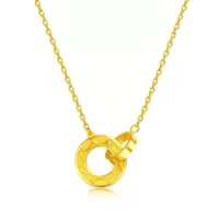 GZUAN古钻珠宝 黄金项链 3D硬金太阳图案双环女士项链套链 HJD0005