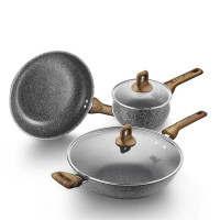 三禾锅具T609麦饭石炒锅煎锅奶锅三件套燃气电磁炉通用