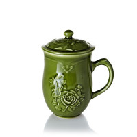 乾唐軒 石榴/月季高杯 耀州绿釉