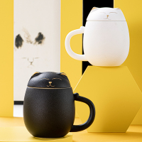 苏宁宜品 陶瓷马克杯带盖过滤水杯茶水分离个人泡茶杯福猫杯子