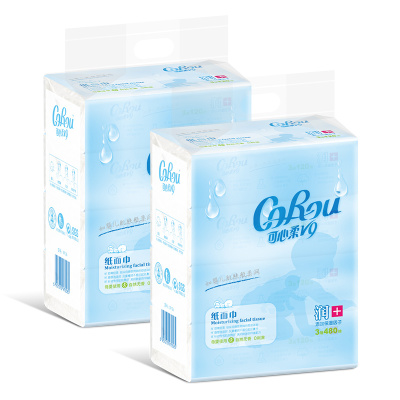 可心柔(COROU) V9抽纸保湿纸巾婴儿抽纸巾批发整箱-V9136-4-2/3层*120抽8包