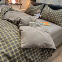 南极人(NanJiren)家纺 水洗棉格子条纹四件套日式简约床上用品学生宿舍三件套单人床单被套4男