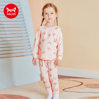 猫人儿童内衣秋衣秋裤女童圆领棉毛内衣睡衣套装