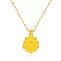 BF璀尚珠宝 好运莲莲 黄金3D硬金莲花黄金吊坠(赠S925银镀金项链)BFD0113