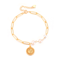 BF璀尚珠宝 S925银蕾丝福字淡水珍珠手链 BFS0049