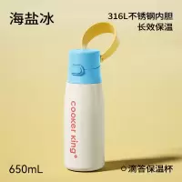 炊大皇316L不锈钢保温杯高颜值大容量女生水杯带提手650ml(海盐冰)